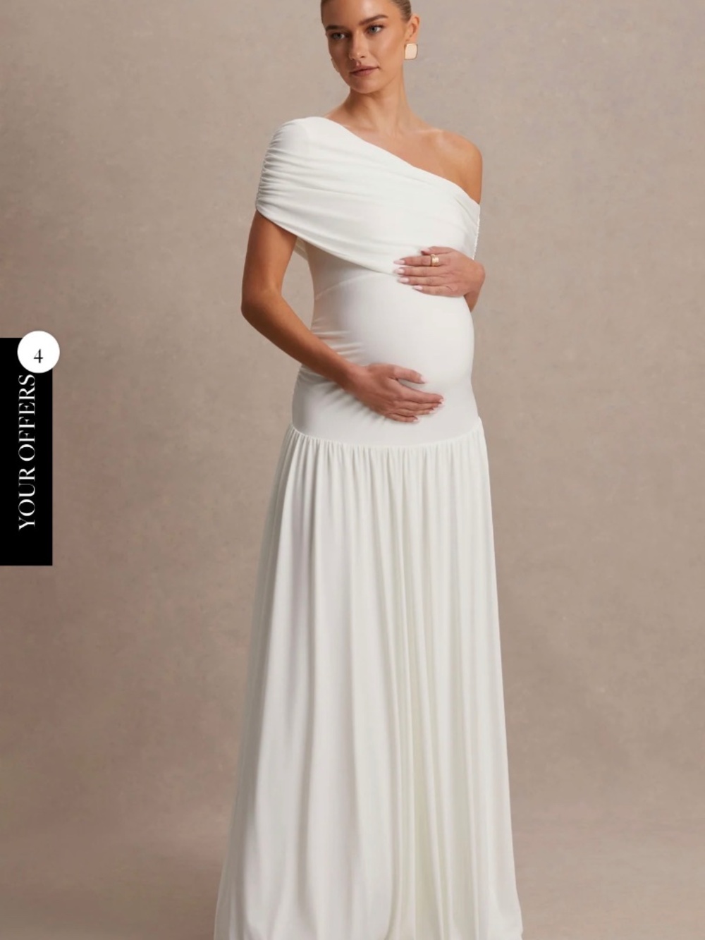 Club L London NOAH White Asymmetric-Neck Maternity Maxi Dress With Drop-Waist
